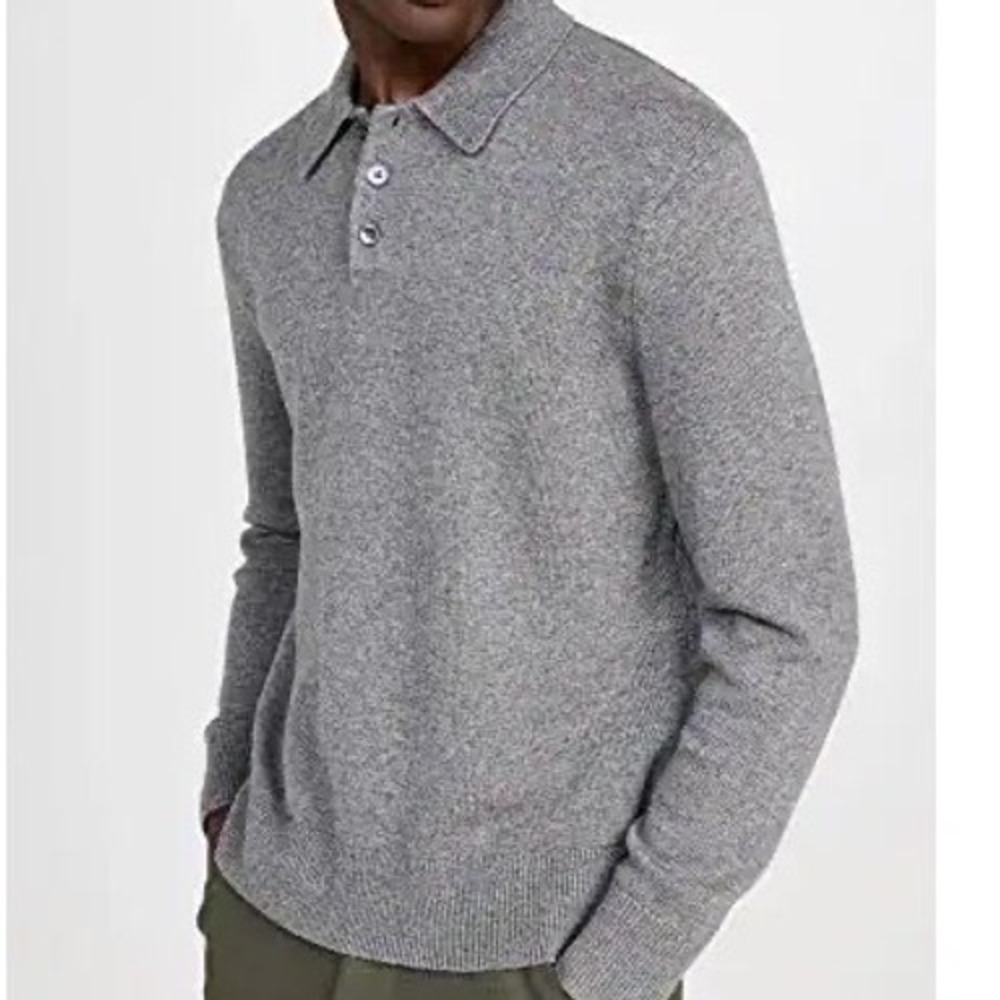 Alex Mill Polo Sweater in Washed Cashmere - Merino Wool Cotton Long Sleeve Sz M